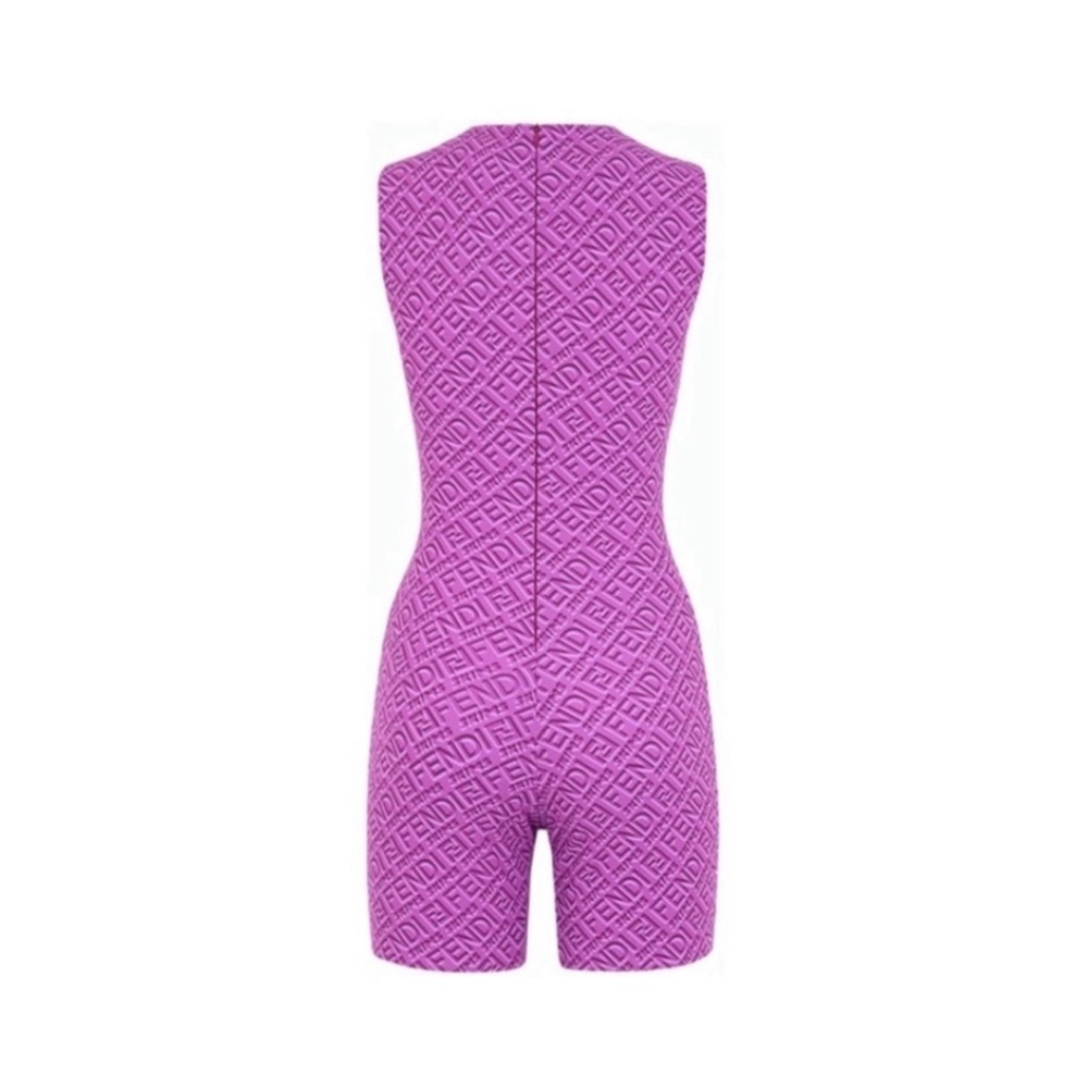 Fendi x Skims High Crewneck Mid Thigh Sleeveless Bodysuit Purple 4XL 3X Monogram - Picture 2 of 8